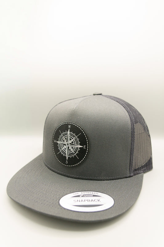 Compass Black Silver Patch Charcoal Flat Trucker Cap