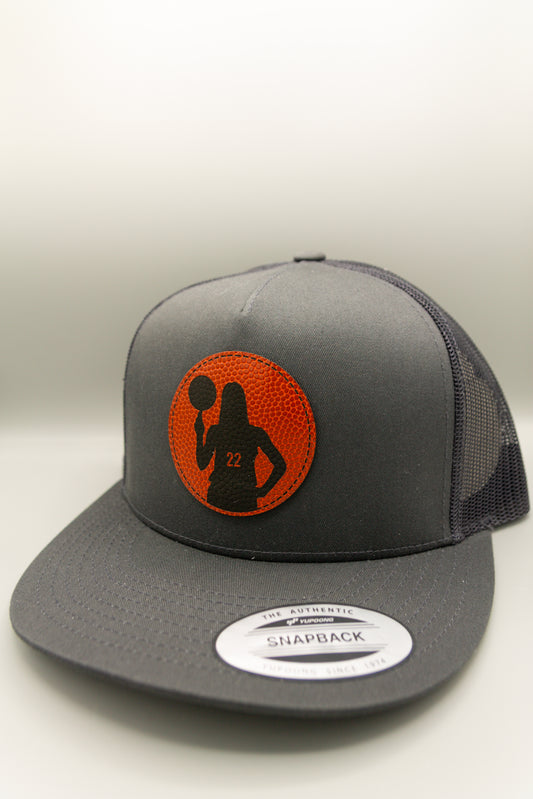 Caitlin Clark Basketball Orange Patch Charcoal Flat Trucker Cap