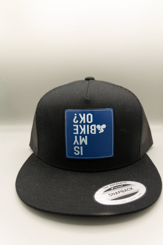Is My Dirt Bike OK Blue White Patch Black Flat Trucker Cap