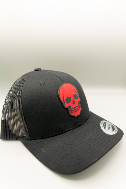 Skull Black Red Patch Black Curve Trucker Cap