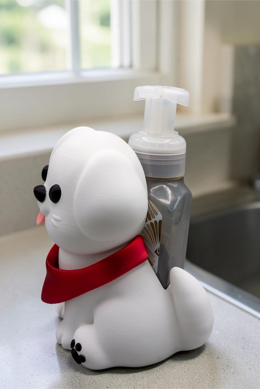 White Puppy with Bandana Foam Soap Holder