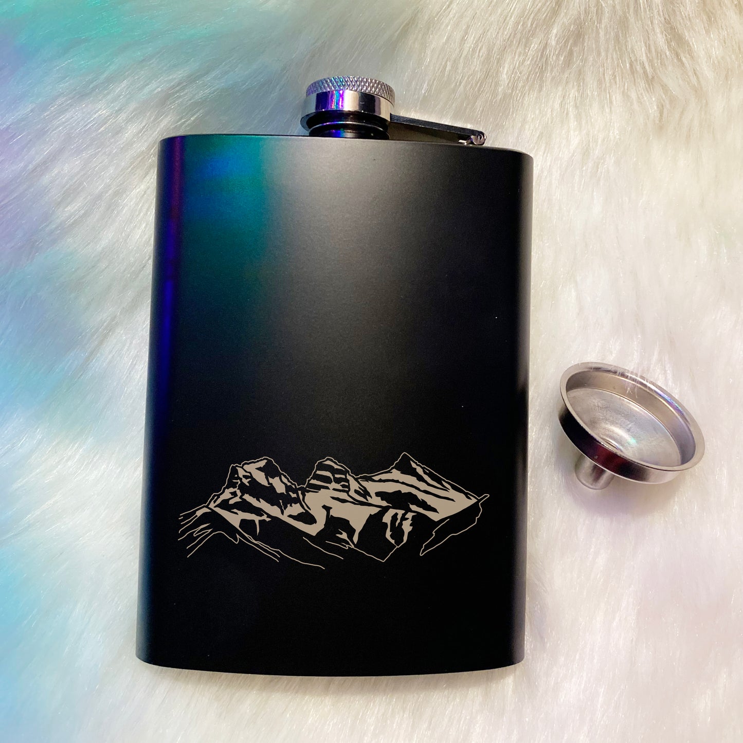 Laser Engraved 8oz Matte Black Stainless Steel Hip Flask