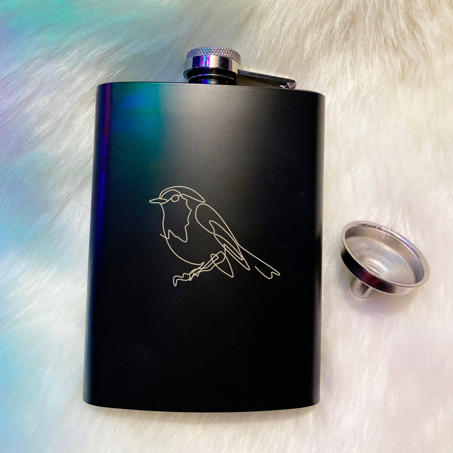 Laser Engraved 8oz Matte Black Stainless Steel Hip Flask