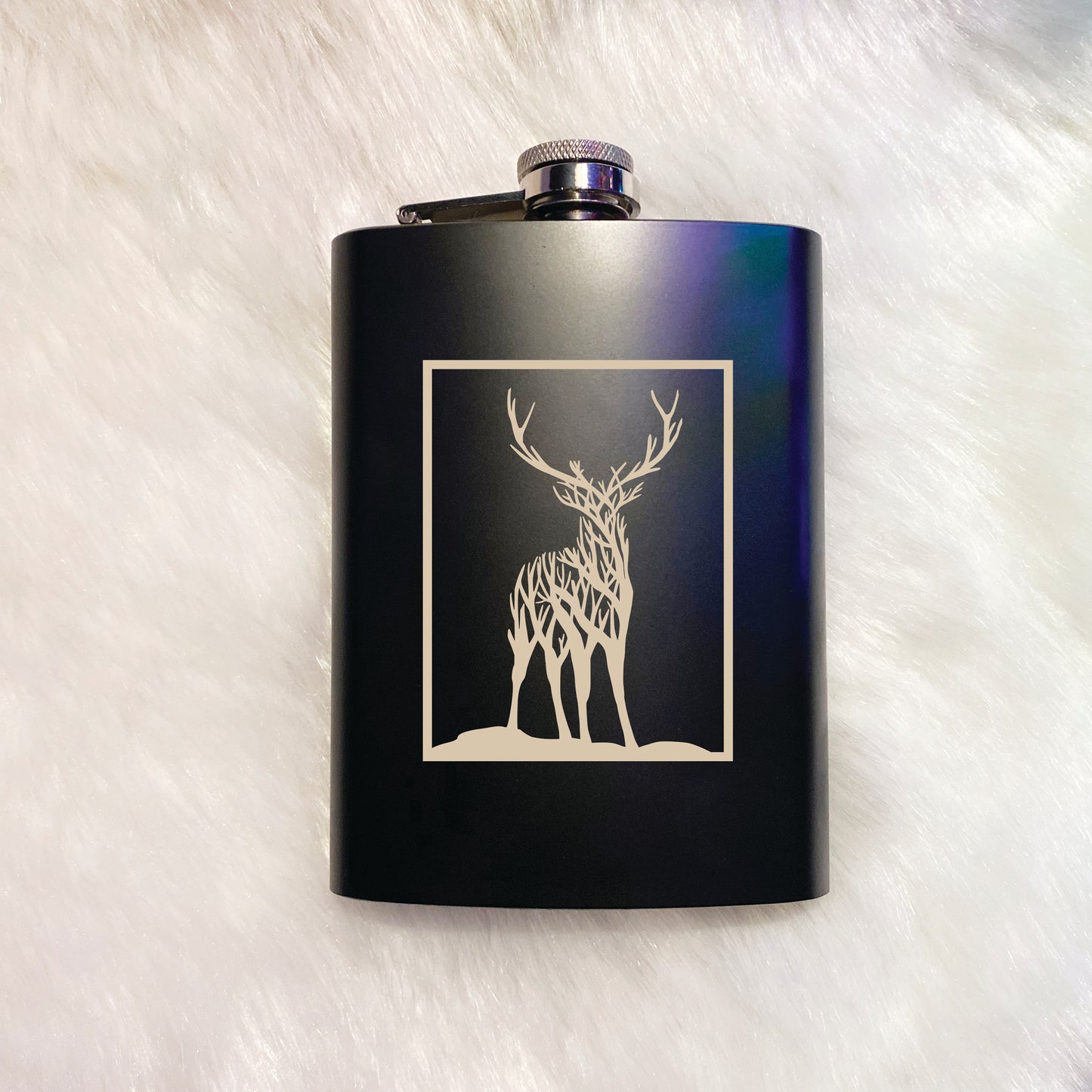 Laser Engraved 8oz Matte Black Stainless Steel Hip Flask