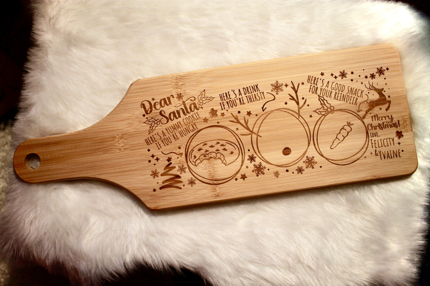 Personalized Santa Treat Board - Laser Engraved Paddle-Shaped Cutting Board