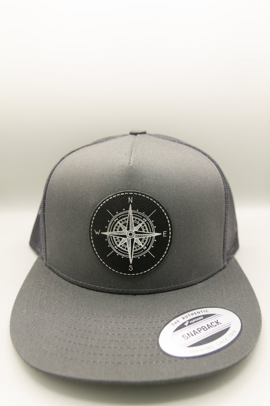 Compass Black Silver Patch Charcoal Flat Trucker Cap