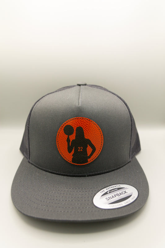 Caitlin Clark Basketball Orange Patch Charcoal Flat Trucker Cap