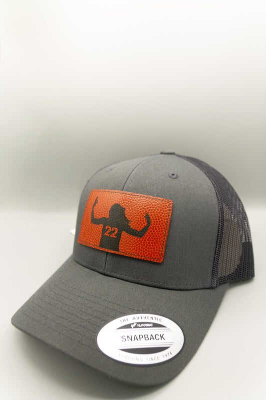 Caitlin Clark Basketball Orange Patch Charcoal Curve Trucker Cap
