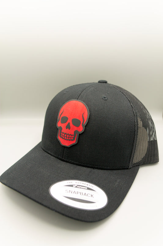 Skull Black Red Patch Black Curve Trucker Cap