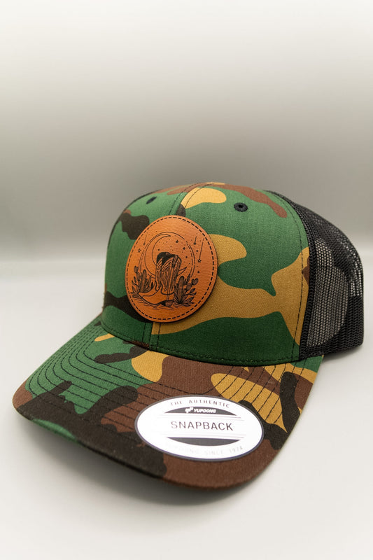 Cowboy Boots Moon and Stars Rawhide Patch Camouflage Trucker Cap
