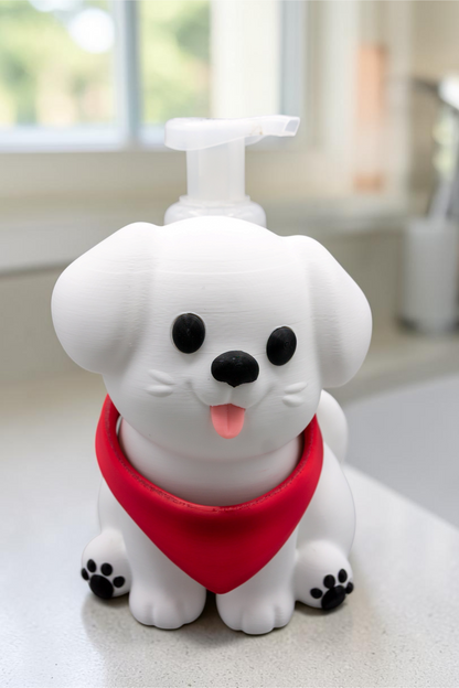 White Puppy with Bandana Foam Soap Holder