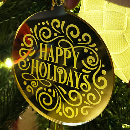 Round Gold Mirror Laser Engraved Acrylic Ornament