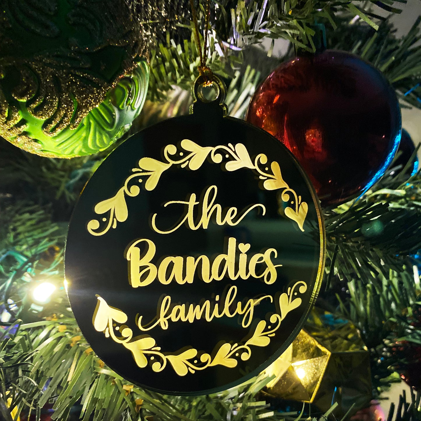 Round Gold Mirror Laser Engraved Acrylic Ornament