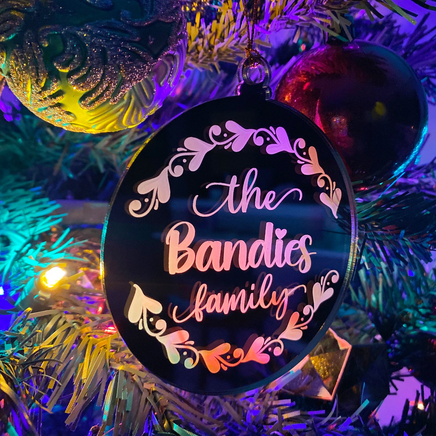 Round Gold Mirror Laser Engraved Acrylic Ornament