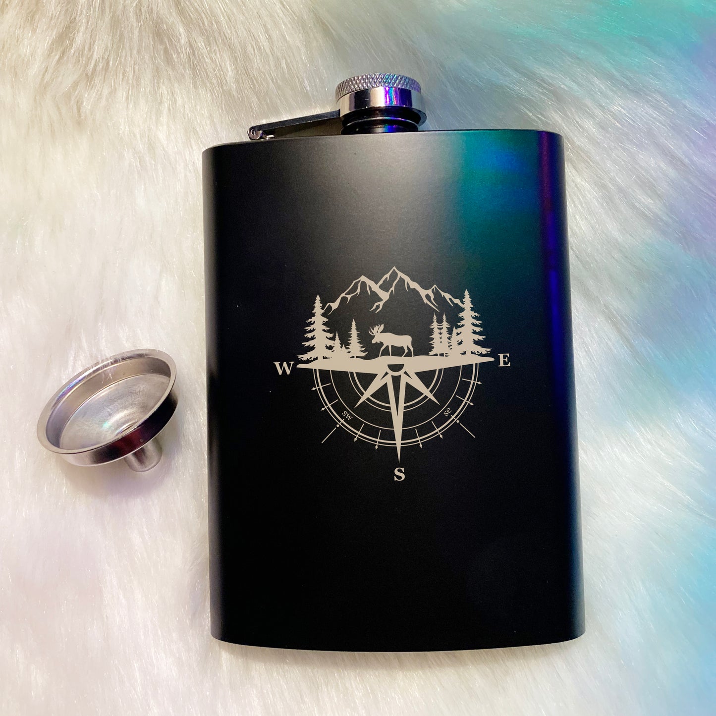 Laser Engraved 8oz Matte Black Stainless Steel Hip Flask