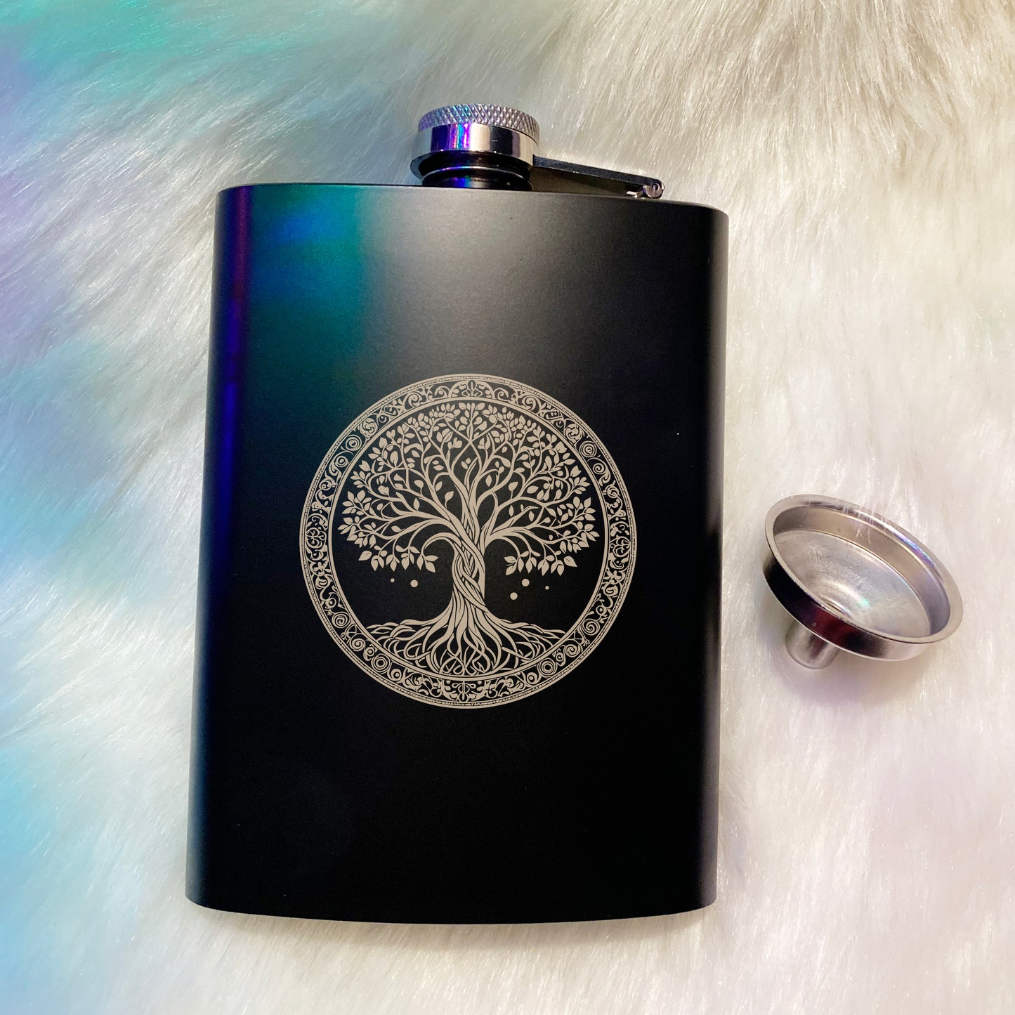 Laser Engraved 8oz Matte Black Stainless Steel Hip Flask