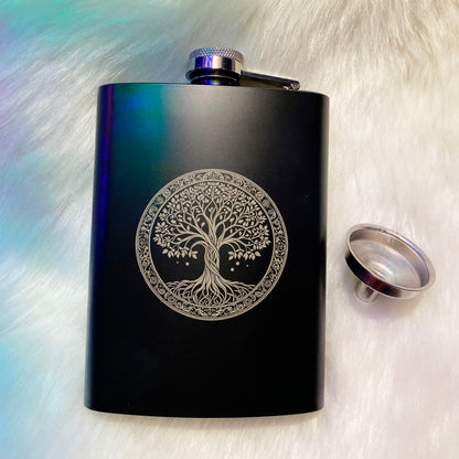 Laser Engraved 8oz Matte Black Stainless Steel Hip Flask
