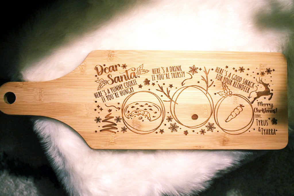 Personalized Santa Treat Board - Laser Engraved Paddle-Shaped Cutting Board