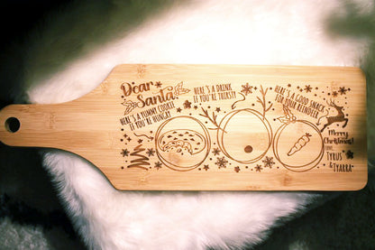 Personalized Santa Treat Board - Laser Engraved Paddle-Shaped Cutting Board