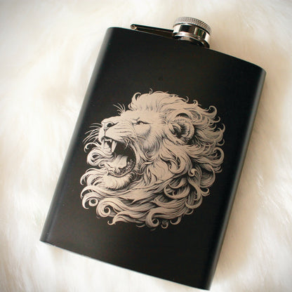 Laser Engraved 8oz Matte Black Stainless Steel Hip Flask